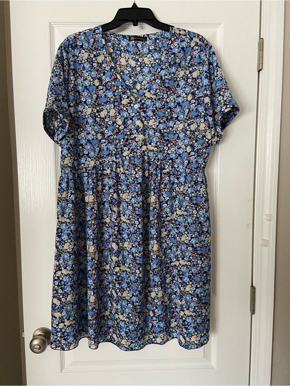Blue Floral V-Neck Mini Dress